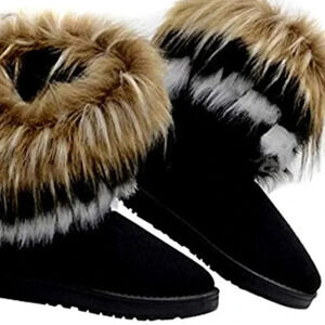 NEW NWT BLACK FAUX FUR SUEDE MID CALF BOOTS FLAT SIZE 4.5 - 9